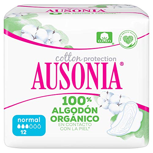 Ausonia Cotton Protection Normal (tamaño 1) Compresas Con Alas, 12, Capa Superior De Algodón 100 % Orgánico
