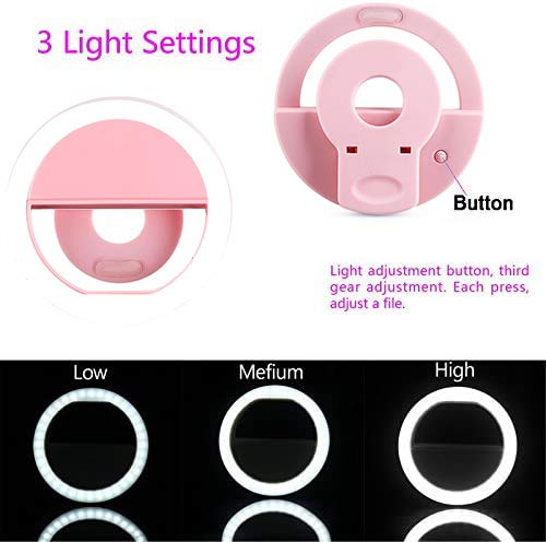 AUTOPkio Anillo de Luz Selfie, 36 LED Ring Light USB Recargable Ajustable 3 Niveles Brillo para Youtube, Tiktok, Teléfonos, Maquillaje (Rosado)