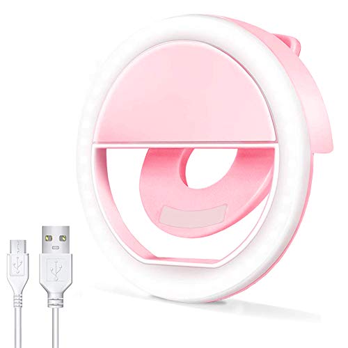 AUTOPkio Anillo de Luz Selfie, 36 LED Ring Light USB Recargable Ajustable 3 Niveles Brillo para Youtube, Tiktok, Teléfonos, Maquillaje (Rosado)