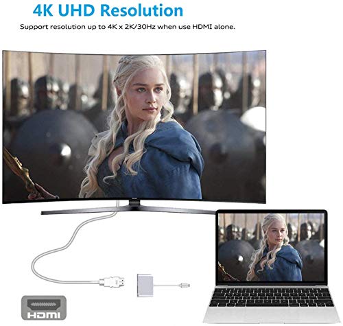 Auveach - Adaptador USB C a HDMI y VGA 4K, Mini convertidor 2 en 1 con Doble Monitor para iPad Pro, MacBook Pro, Chromebook, Lenovo 900, DELL XPS/SAMS 2018 (Compatible con Thunderbolt 3)