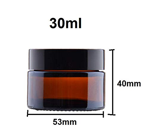 Avalon Cosmetic PackagingTM - Tarro de cristal de ámbar vacío (30 ml, con tapa negra para aromaterapia, cosméticos, bálsamo labial y crema), 6 unidades