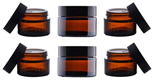Avalon Cosmetic PackagingTM - Tarro de cristal de ámbar vacío (30 ml, con tapa negra para aromaterapia, cosméticos, bálsamo labial y crema), 6 unidades