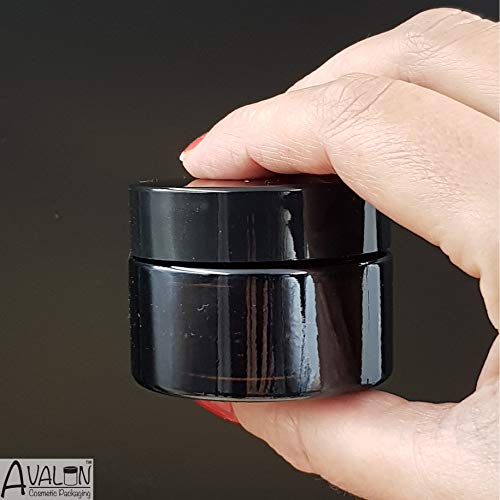 Avalon Cosmetic PackagingTM - Tarro de cristal de ámbar vacío (30 ml, con tapa negra para aromaterapia, cosméticos, bálsamo labial y crema), 6 unidades