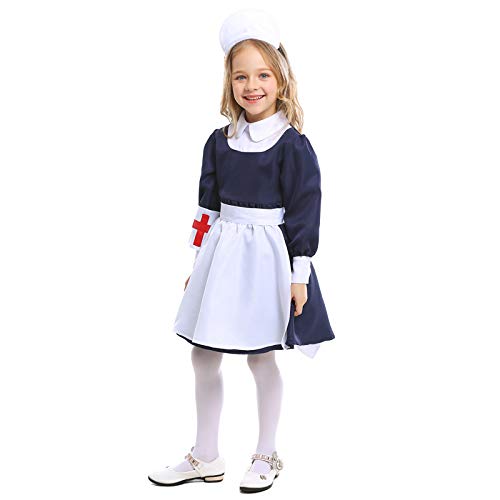 Avsvcb Cosplay Navidad Ropa para niños Juego Uniforme Azul y Blanco mucama Halloween Novedad Regalo Cosplay niña Enfermera Falda