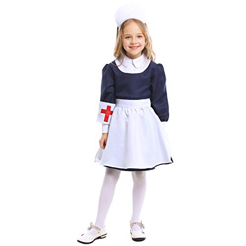 Avsvcb Cosplay Navidad Ropa para niños Juego Uniforme Azul y Blanco mucama Halloween Novedad Regalo Cosplay niña Enfermera Falda