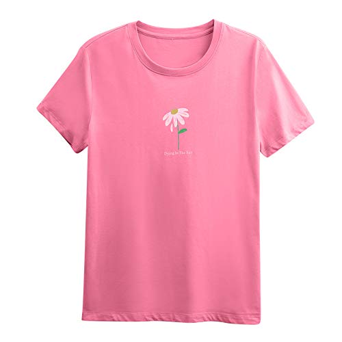 Avsvcb Nueva Camiseta de Verano Estilo hyuna Suelta de algodón de Manga Corta con Estampado Rojo Ropa de Mujer