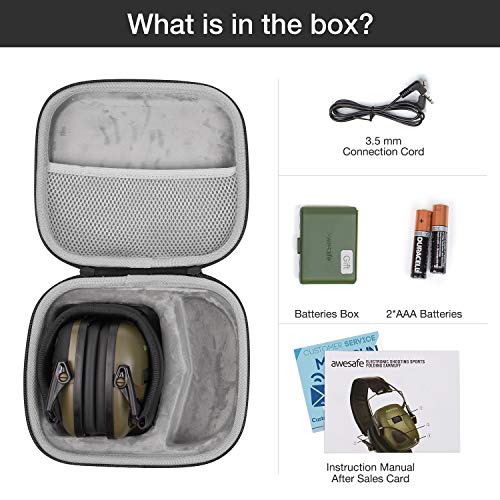 Awesafe Casco Tiro Electronico Protector Auditivo Auriculares de Caza Protectores para Oídos Especialmente Diseñados para Cazadores y Tiradores +Estuche Rígido Funda de almacenamiento (Verde)