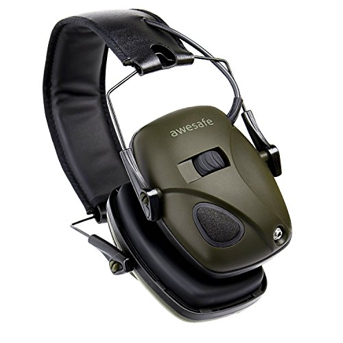 Awesafe Casco Tiro Electronico Protector Auditivo Auriculares de Caza Protectores para Oídos Especialmente Diseñados para Cazadores y Tiradores +Estuche Rígido Funda de almacenamiento (Verde)