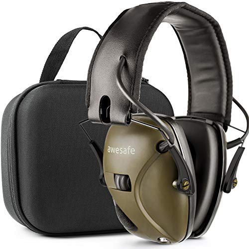 Awesafe Casco Tiro Electronico Protector Auditivo Auriculares de Caza Protectores para Oídos Especialmente Diseñados para Cazadores y Tiradores +Estuche Rígido Funda de almacenamiento (Verde)