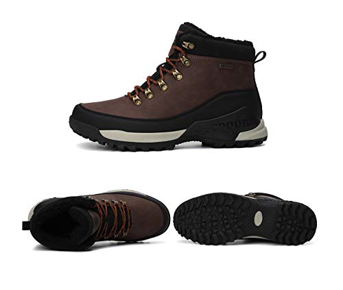 AX BOXING Hombre Botines Zapatos Botas Nieve Invierno Botas Impermeables Fur Forro Aire Libre Boots (43 EU, A98509-Marrón)