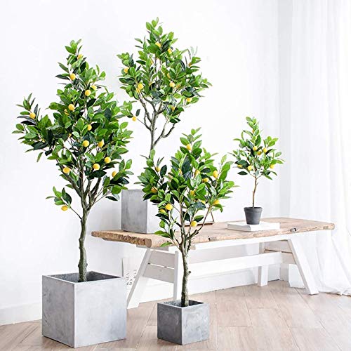 AXAA Planta de simulación en Maceta, Hermoso árbol Artificial, Piso Grande, árbol de limón Artificial, decoración de la Ventana del hogar, Planta Verde, Interior, Exterior, árboles, 136 cm