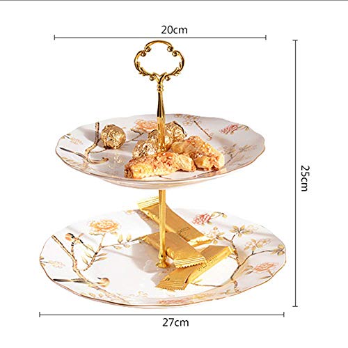 AXAA Soporte para Pasteles de cerámica de 2 Capas, Soporte para meriendas para el té de la Tarde, Plato para Pasteles, Plato para Frutas, decoración y presentación de Pasteles para Bodas y Cumple