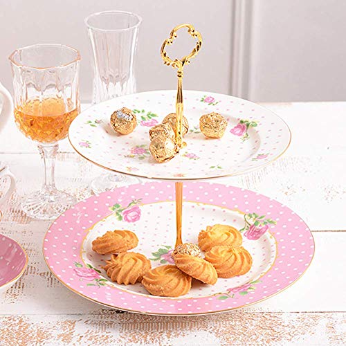 AXAA Soporte para Pasteles de cerámica de 2 Capas, Soporte para meriendas para el té de la Tarde, Plato para Pasteles, Plato para Frutas, decoración y presentación de Pasteles para Bodas y Cumple