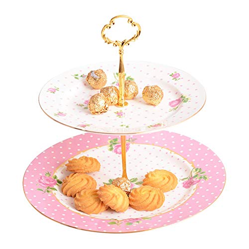AXAA Soporte para Pasteles de cerámica de 2 Capas, Soporte para meriendas para el té de la Tarde, Plato para Pasteles, Plato para Frutas, decoración y presentación de Pasteles para Bodas y Cumple