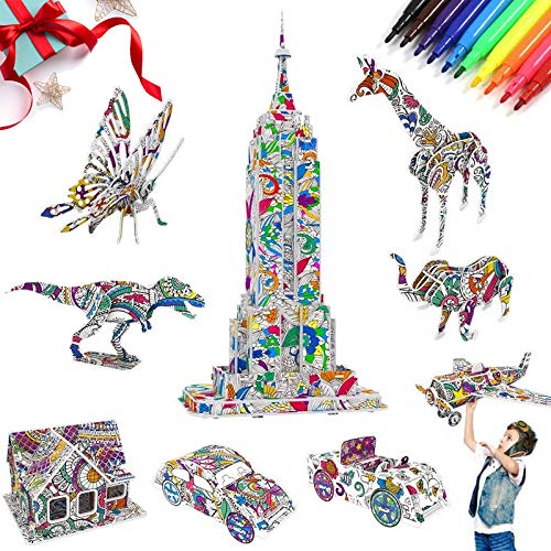 AYUQI Rompecabezas para Colorear 3D, SPECOOL Juguetes Kit de Colorear para niños, DIY Arts Crafts Puzzle Kit, Regalo Navidad de cumpleaño para niños Niñas