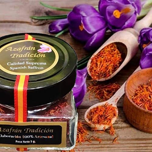 Azafran en Hebras Español Premium 5 Gr. –100% Puro Envasado en Cristal manteniendo su Frescura y Sabor.