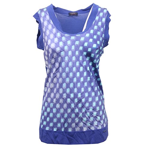 B7776 maglia donna PAUL & SHARK seta blu smanicato t-shirt woman [S]