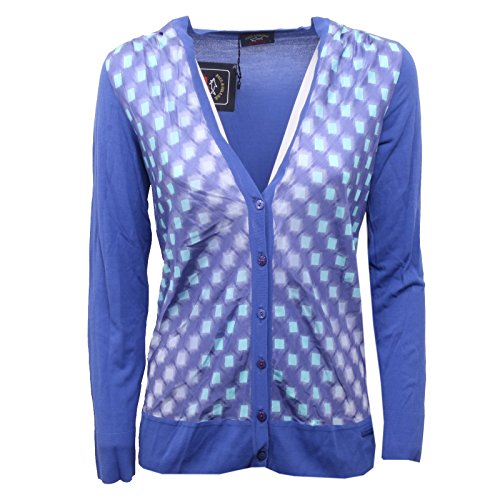 B7780 cardigan donna PAUL & SHARK blu maglione seta sweater woman [S]