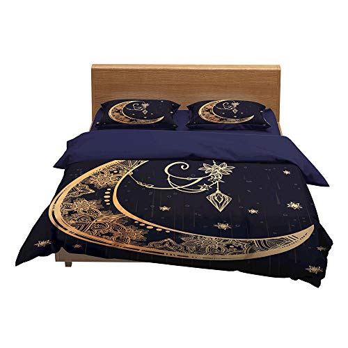 B/A Juego de Ropa de Cama 3 Piezas Poliéster Microfibra - Atrapasueños Lunares - (1 Funda Nórdica y 2 Funda de Almohada) 200 x 200 cm para Habitaciones de Hotel para niños Adultos