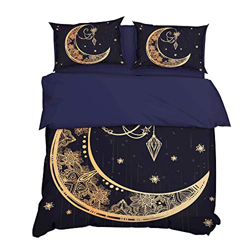 B/A Juego de Ropa de Cama 3 Piezas Poliéster Microfibra - Atrapasueños Lunares - (1 Funda Nórdica y 2 Funda de Almohada) 200 x 200 cm para Habitaciones de Hotel para niños Adultos