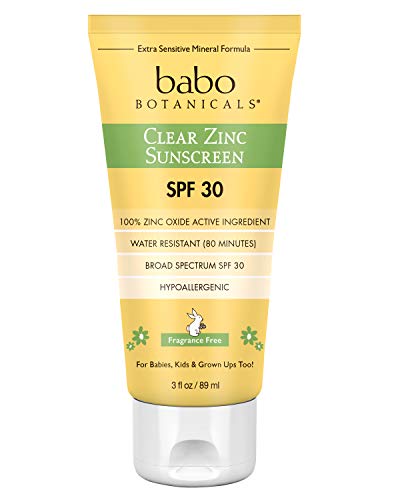 Babo Botanicals SPF 30 Clear Zinc Loción - Sin Fragancia, 3 oz, mejor protector solar mineral natural, no Nano, sensible