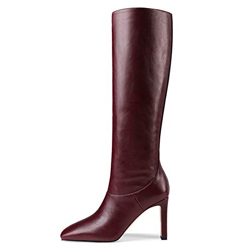 Baby rabbit-SS Botas Altas De Tacón Grueso, Botas hasta La Rodilla De Tacón Alto con Punta Cuadrada para Mujer, Botas De Cuero con Mangas para Mujer,Rojo,38 EU