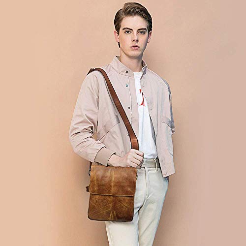 BAIGIO Bandolera Hombre Piel Vintage, Bolso de Hombro Cuero Crossbody Bag para Trabajos Negocios, Marrón