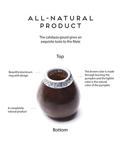 BALIBETOV Nuevo Mate Argentino - Set de Mate de Calabaza Natural Hecho a Mano - con Bombilla (Sorbete) para Yerba Mate (MARRÓN Oscuro)