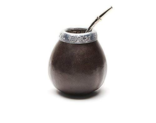 BALIBETOV Nuevo Mate Argentino - Set de Mate de Calabaza Natural Hecho a Mano - con Bombilla (Sorbete) para Yerba Mate (MARRÓN Oscuro)