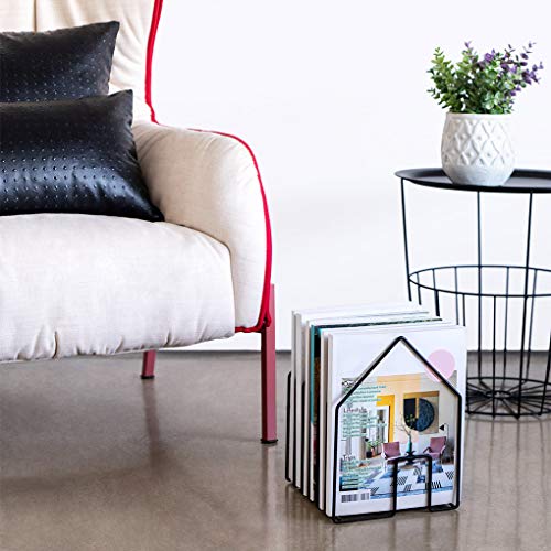 Balvi Revistero Home Color Negro En Forma de casa Gran Capacidad para revistas, catálogos o Diarios Acero