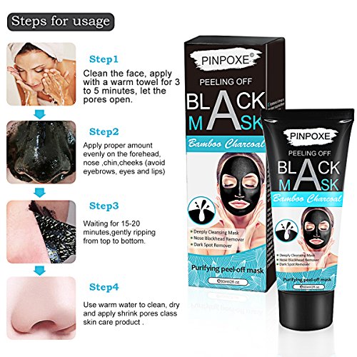 Bambú Máscara Negra, Peel off Mascarilla, Black Mask, Mascarillas exfoliantes y limpiadoras, Purifying Peel Off Máscara Remove BlackHead y Acné, 60g