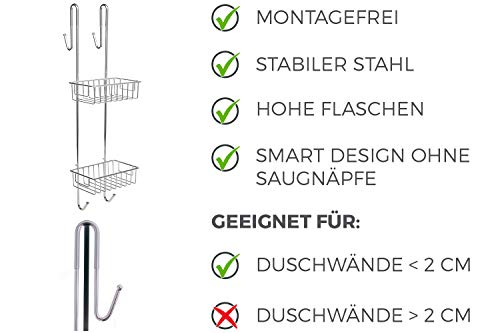 Bamodi Estantería de baño colgada Estantería de baño Ducha con Percha - Cómodo Organizador de Ducha Antideslizante (Acero, 70 x 18,5 x 19 cm)