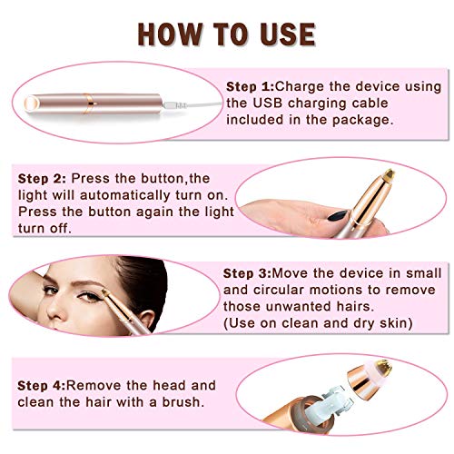 Bamoer Eléctrica Depiladora Cejas,Ceja Recortador,Eyebrows Trimmer Mujer Depiladora Facial Para,Depilacion de Cejas Carga USB (Oro rosa)