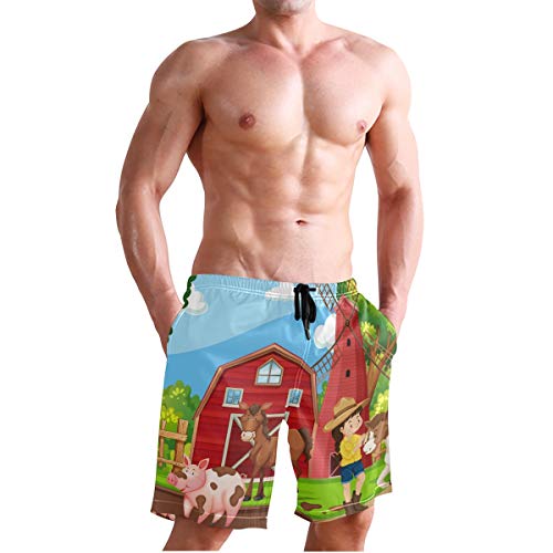 Bañador para hombre, diseño de cerdo, molino de viento de secado rápido, con cordón y bolsillos Multicolor multicolor L