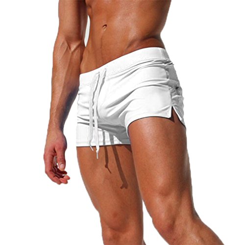 Bañadores de natación, Pantalones Cortos de los Hombres de Secado rápido Playa Surf Corriendo Pantalones Cortos de natación Boxeadores Calzoncillos (Etiqueta L, Blanco)