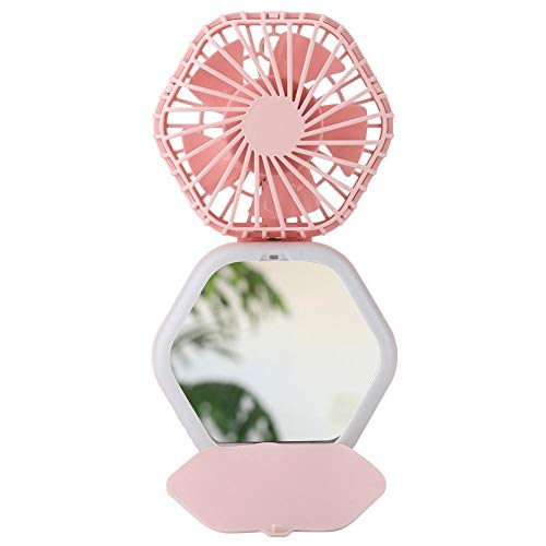 banapo Ventilador portátil 3 en 1 Espejo Plegable Multifuncional Luz LED Ventilador de Carga USB(Pink)