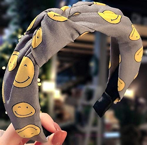 Banda Cabello Mujer -2 Piezas, Banda Elástica Cabello Nudos Lunares, Lavado Cara, Accesorios Cabello Ducha Maquillaje, Diadema Yoga-Smiley gris