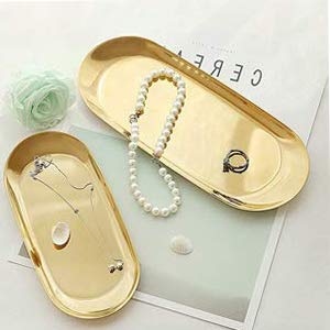 Bandejas de acero inoxidable, bandeja de almacenamiento de cosméticos de oro, organizador de joyas, anillos, collares, accesorios, bandeja de joyería para decoración del hogar (rectángulo)