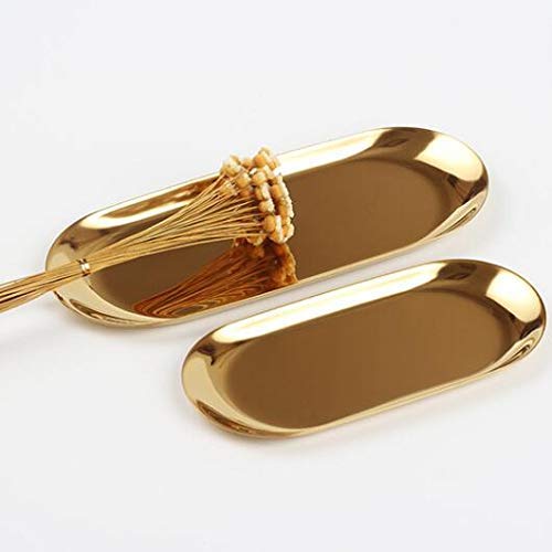 Bandejas de acero inoxidable, bandeja de almacenamiento de cosméticos de oro, organizador de joyas, anillos, collares, accesorios, bandeja de joyería para decoración del hogar (rectángulo)