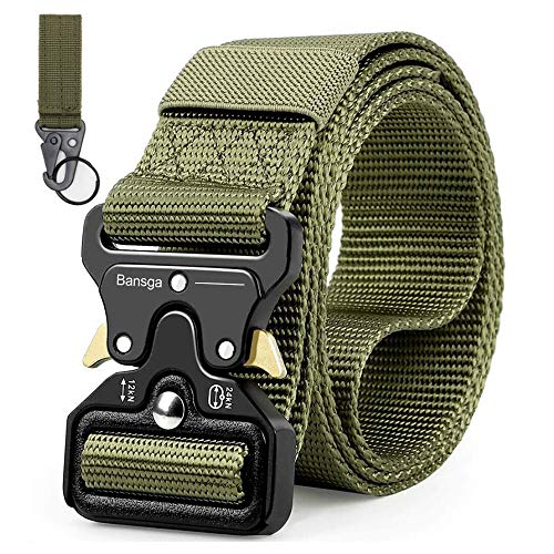 Bansga Cinturón Táctico de los Hombres Estilo Militar con Nosotros Cinturón de Nylon de Alta Resistencia Para el Entrenamiento de Caza Ejército Que se Ejecuta(Ejercito Verde)