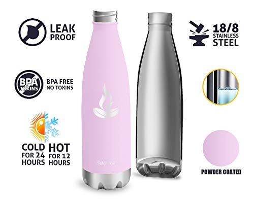 Baomay Botella Agua Acero Inoxidable Termo 750ml - Doble Aislamiento Frascos Termica para Niños, Bici Deporte, Gimnasio, Oficina | Reutilizable Botella Térmicos Frio Sin BPA (Rosa Claro)