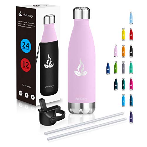 Baomay Botella Agua Acero Inoxidable Termo 750ml - Doble Aislamiento Frascos Termica para Niños, Bici Deporte, Gimnasio, Oficina | Reutilizable Botella Térmicos Frio Sin BPA (Rosa Claro)