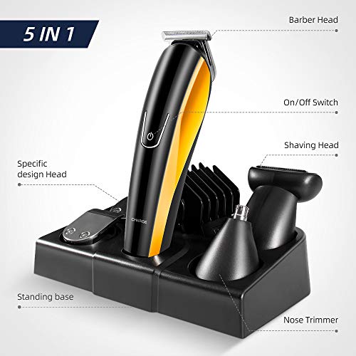 Barbero Electrico Cortapelos, 5 en 1 Recortador de barba Hombres y precisión Impermeable, Cortapelos Electrónico Maquinilla Recargable con USB para barba, pequeños detalles, vello, nariz y orejas
