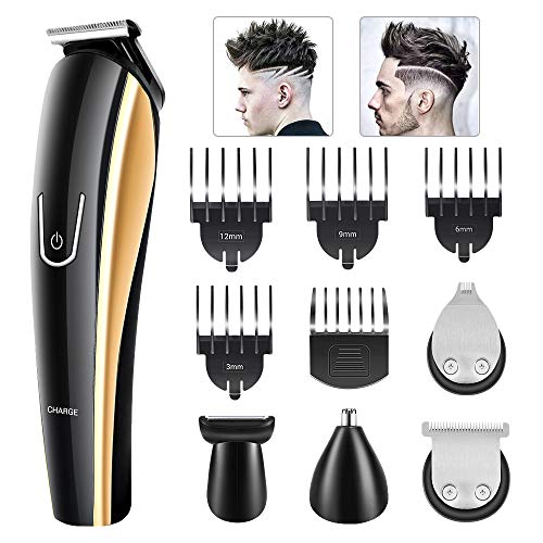 Barbero Electrico Cortapelos, 5 en 1 Recortador de barba Hombres y precisión Impermeable, Cortapelos Electrónico Maquinilla Recargable con USB para barba, pequeños detalles, vello, nariz y orejas
