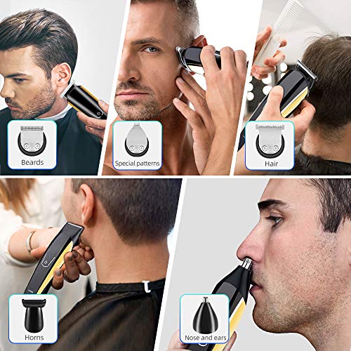 Barbero Electrico Cortapelos, 5 en 1 Recortador de barba Hombres y precisión Impermeable, Cortapelos Electrónico Maquinilla Recargable con USB para barba, pequeños detalles, vello, nariz y orejas