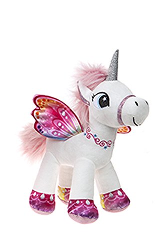 BARRADO Peluche Unicornio con alas de pie - Calidad Supersoft (Blanco/Rosa, 34cm)