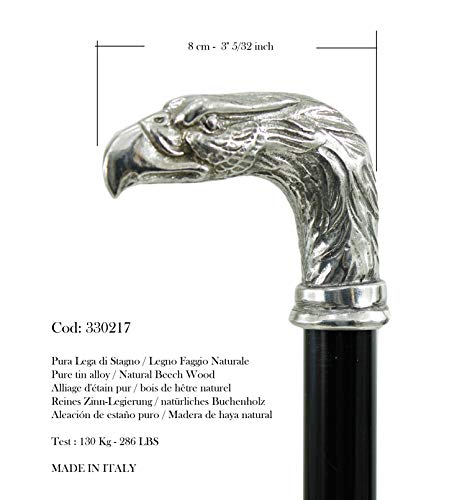 Bastón de madera y estaño águila ceremonia elegante señora por un mango de asta sólida. Adaptable, diseño Cavagnini Italia