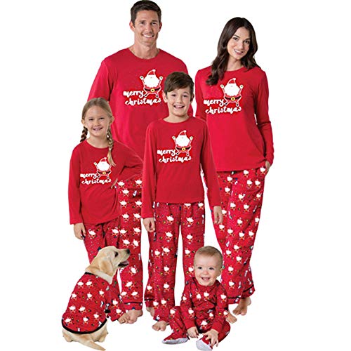 BaZhaHei-Navidad Familia Pijamas Ropa de Dormir Conjunto de Mujeres mamá Papá Noel Remata Blusa Pantalones Conjunto de Pijama de Manga Larga con Paquete Familiar de Papá Noel para Mujer Vacaciones