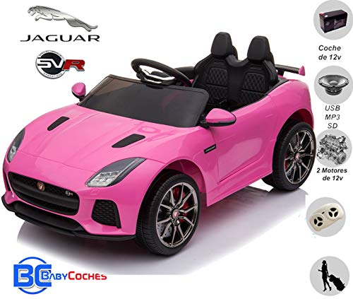 BC BABY COCHES Jaguar F-Type SVR Coche eléctrico para niños con batería 12v, Mando Control Remoto teledirigido para Padres, Licencia Oficial, asa de Transporte y Maletero. (Rosa)
