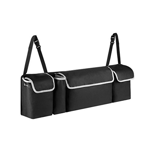 BCAuto Organizador de Maletero, Negro, Oxford 600 D Tejido, Bolso para Maletero, 3 Bolsillos y 1 Soporte para Botellas, Lavable, A*A*P: 90cm * 25cm* 12cm